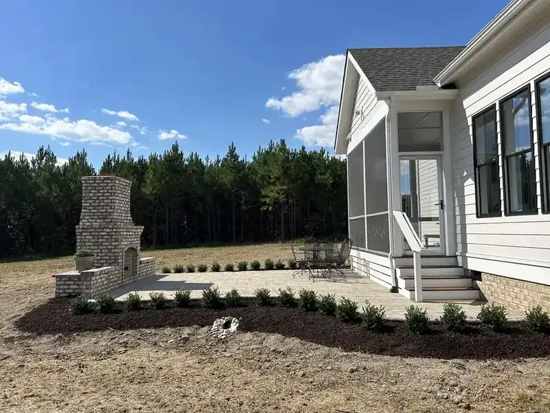 Paver patio and outdoor fireplace hardscape installation — Charlottesville VA
